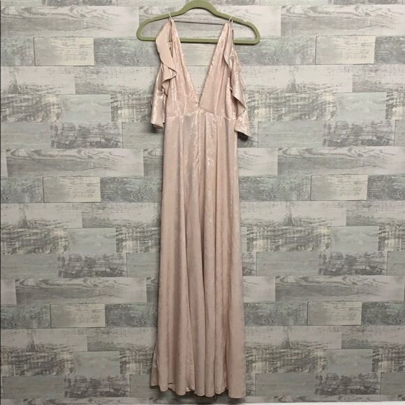 Topshop Blush Foil Cold Shoulder Slit Maxi Dress - Picture 6 of 8